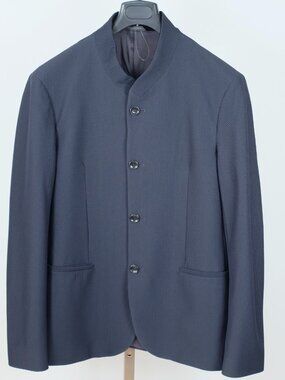 New Giorgio Armani Black Label jacket blazer 48 US 38 navy collarless nehru